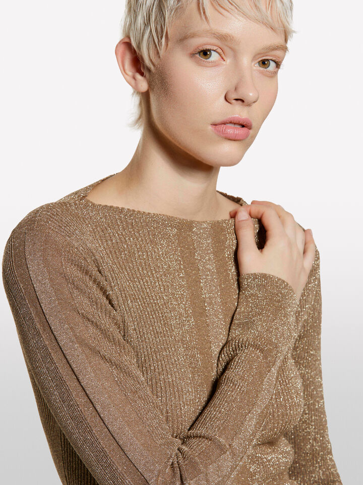 Beiger Pullover mit Lurex - rundhalspullover für damen - Braun | Sisley image number 4